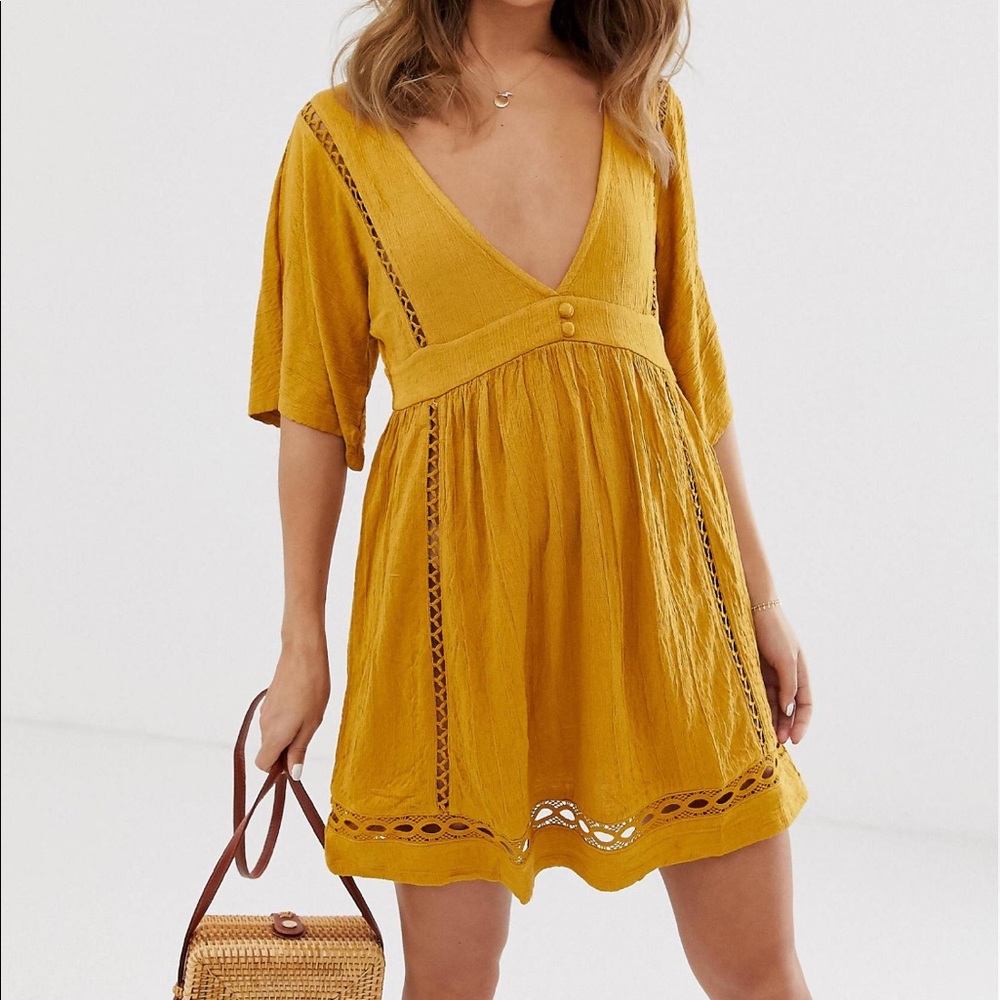V-neck mustard dress